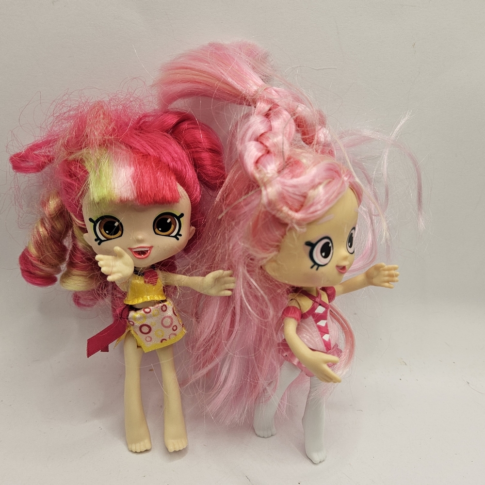 Shopkins Shoppies Doll- Pirouetta And Dinotina Used Condition Moose Toys Pink. 